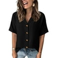 thumbnail image 2 of CHUMUD Women Short Sleeve Tops Button Down Shirts Loose Collared V Neck Tunics Summer Work Casual Business Blouses, 2 of 6