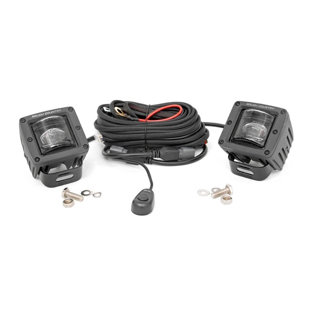 Rough Country 2" Square SAE LED Fog Lights Universal Fit Pair
