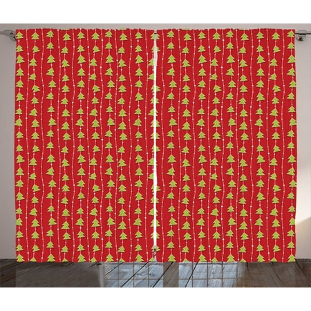 Christmas Curtains 2 Panels Set Coniferous Tree Of New Year S Eve