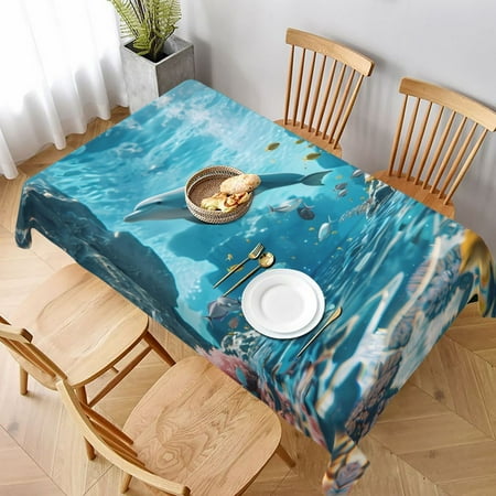 

Table Cloth Rectangle Table Underwater Dolphin Scene Tablecloth 60 x 90 Inch Wrinkle Resistant Decorative Fabric Table Cover for Dining Party Indoor Outdoor