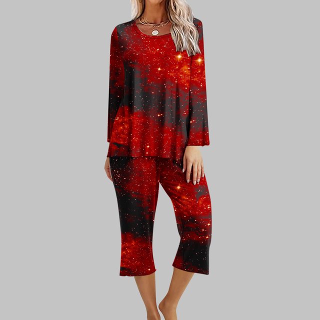 Ensembles Assortis pour Femmes, Imprimé d'Halloween, Col Rond, Manches Longues, Ensemble de Pyjamas Confortables pour la Maison, Ensemble de Sport, Ensembles Assortis pour Femmes en Liquidation
