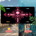 thumbnail image 5 of 1 Pcs 2D Flat License Plate Covers & Frames, Pink Skull Cross For Decorative Front, Waterproof For Decoration Aluminum License Plate Covers & Frames Cover For Men Women, 12" X 6", 5 of 7