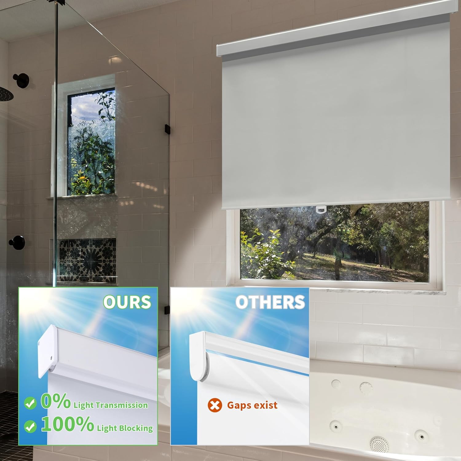 ColourTree Cordless Blackout Roller Shades Blinds for Windows, Room Darkening with Thermal Insulated Fabric, UV Protection+, Easy Pull-Down System, Fit for Home, Office (72" W x 72" H, White)