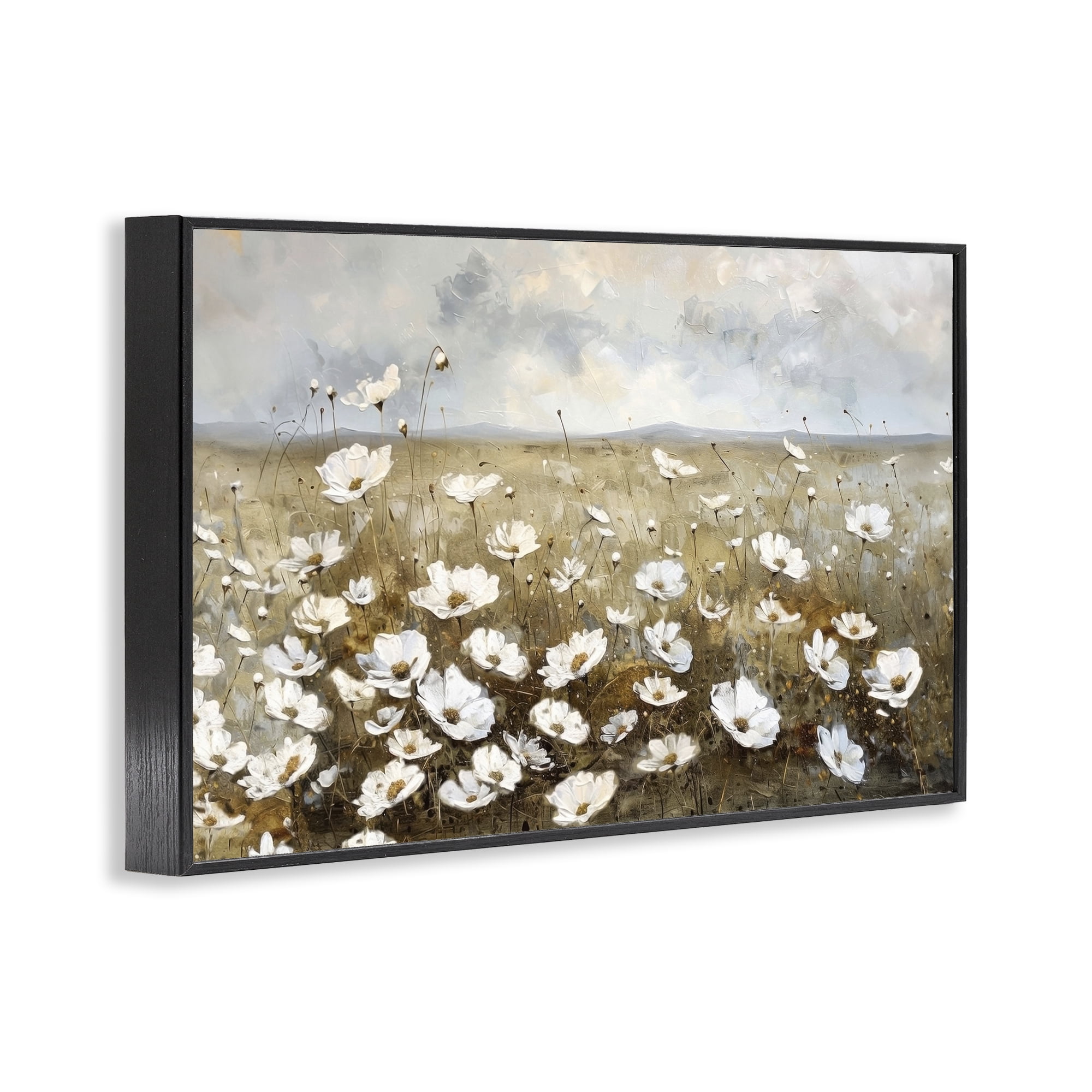 Stupell Industries Prairie Wildflower Field Landscape Painting Black Framed Art Print Wall Art, 24 x 16
