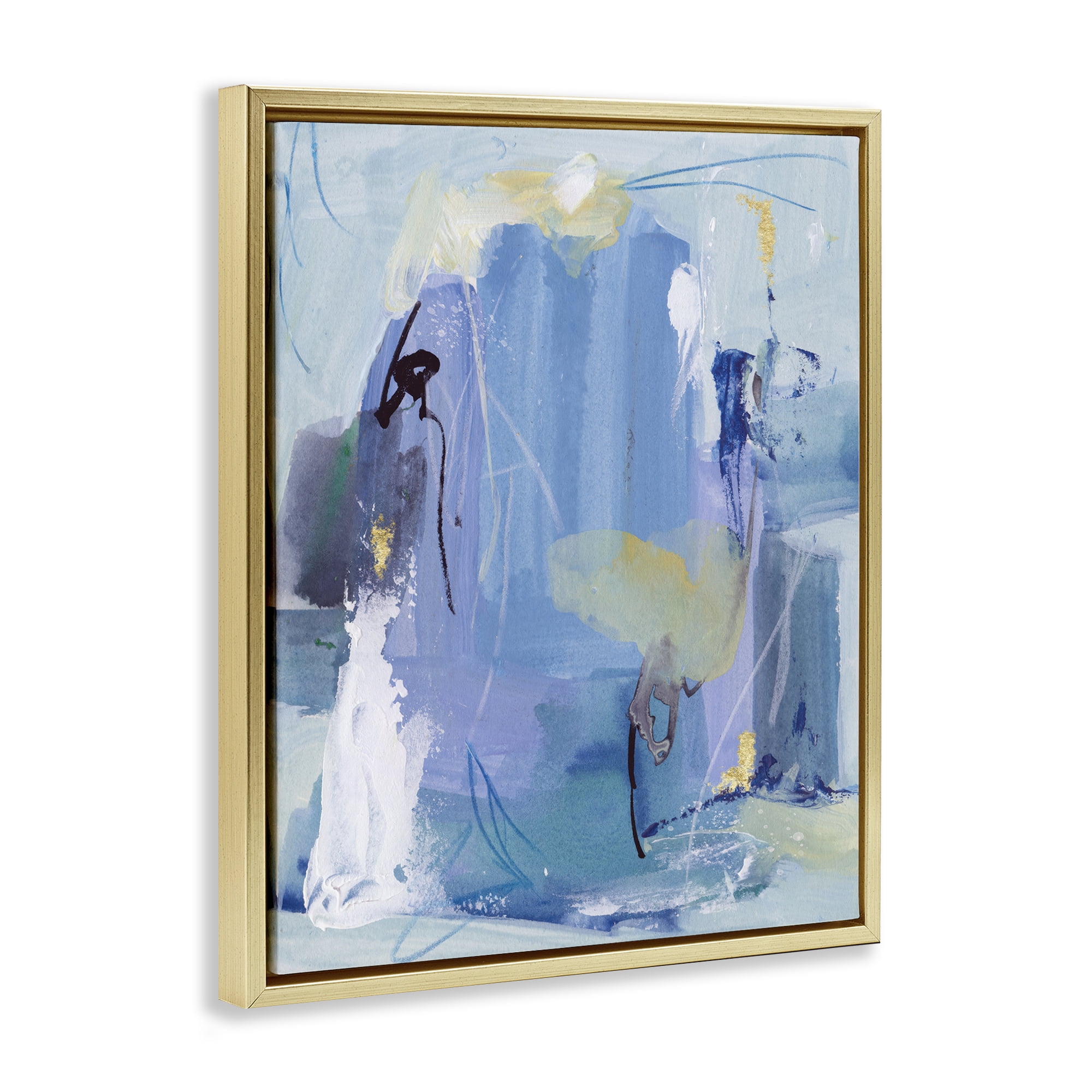 Stupell Industries Blue Abstract with Squiggles Abstract Painting Gold Floater Framed Canvas Art Print Wall Art, 25 x 31