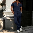 thumbnail image 2 of HBGVBA Men's Holiday Casual Knit Short Sleeve Top Color Blocked Short Sleeve Drawstring Waist Long Pants Set, 2 of 5