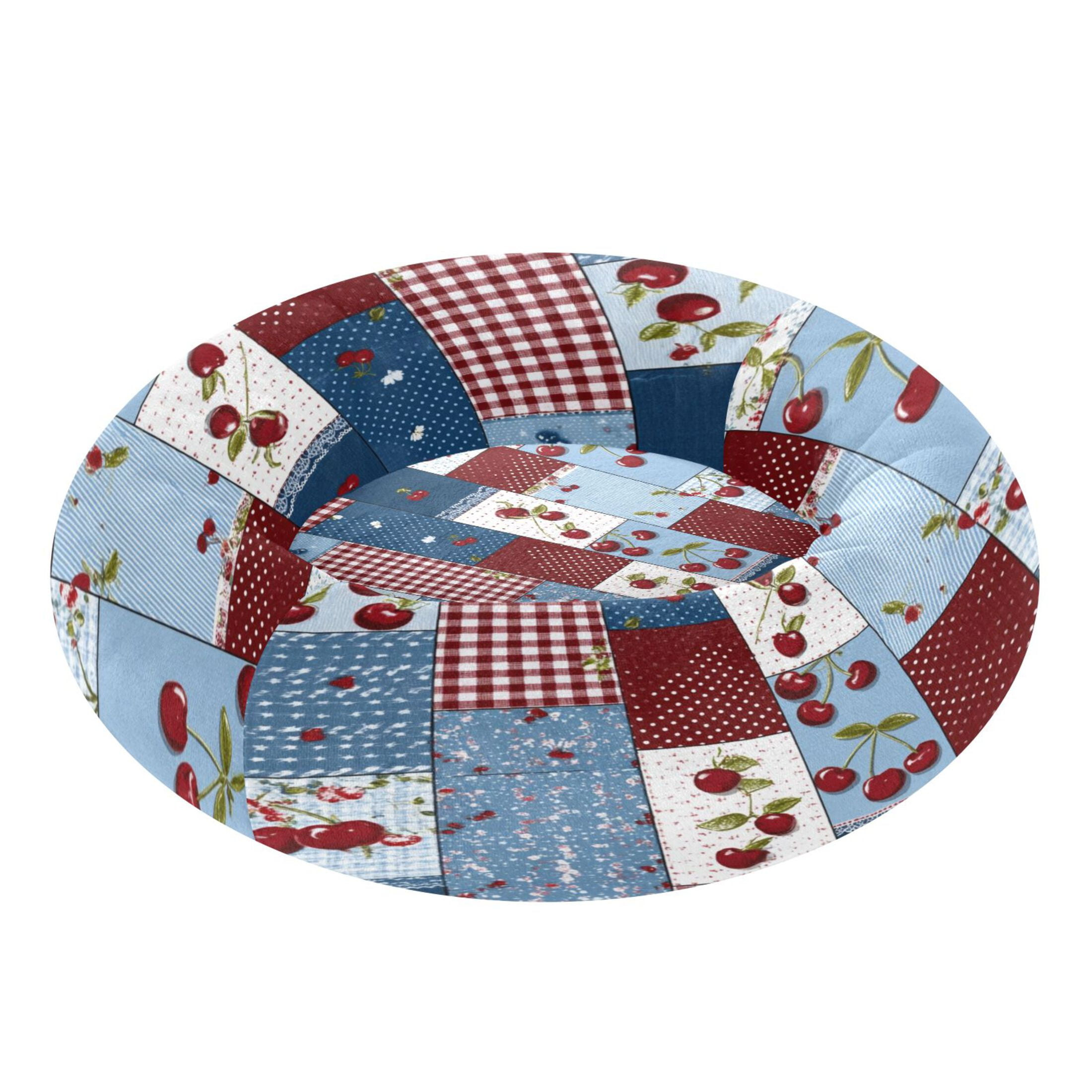 Iauyy Pet Couch Donut Cat Bed for Indoor Cats/Small Dogs Washable & Machine with Non-slip Bottom Calming Cat Furniture, Cherry Pattern (M)