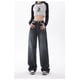 thumbnail image 1 of Pantalones vaqueros de pierna ancha para mujer, Jeans negros y grises, cintura alta, sueltos, rectos, diseño elástico, moda, estilo Y2K, nuevo, 1 of 5