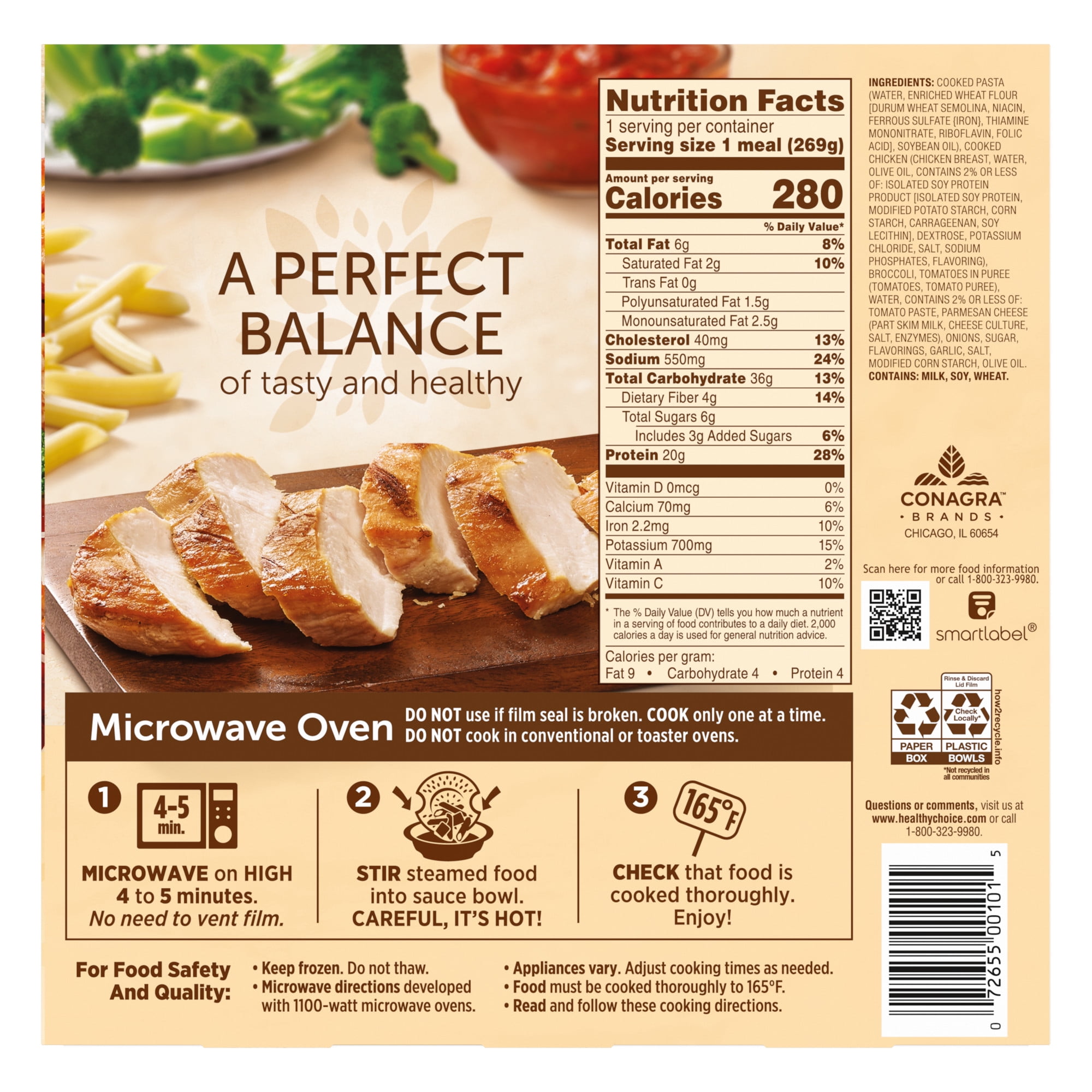 Healthy Choice Cafe Steamers Grilled Chicken Marinara With Parmesan, High Protein Frozen Meal, 9.5 oz. Bowl