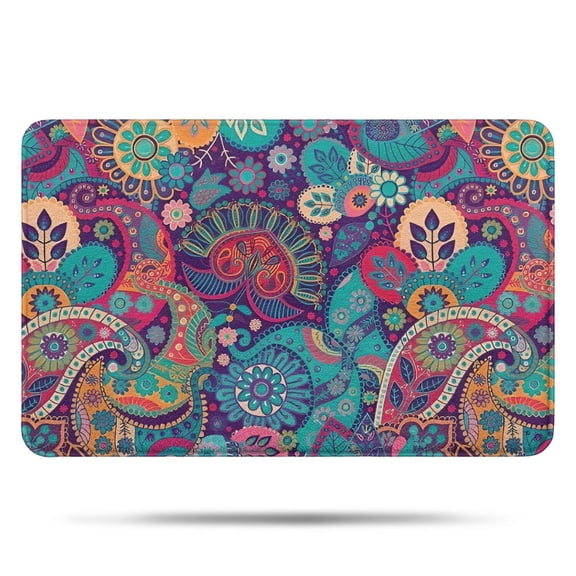 Purple Pioneer Flower and Paisley Pattern Bathroom Rugs Mat,Non Slip Microfiber Bathroom Rug,Rubber Backing,Soft Bathroom Mats for Bathroom Floor,Tub and Shower,17x27in(43x68cm)