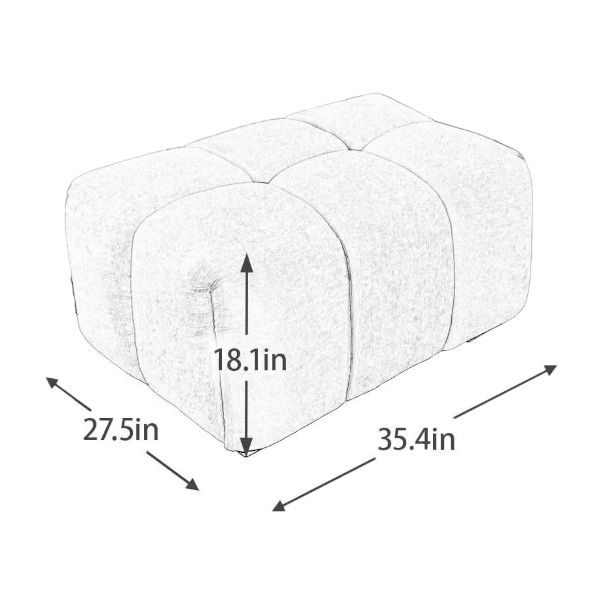 GZXS White Chenille Upholstered Ottoman, Comfortable Footrest Stool for Bedroom, Living Room, or Home - 35.43"L x 27.56"W x 18.11"H