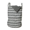 thumbnail image 1 of Black and White Laundry Bag, Horizontal Borders with Motifs Monochrome Triangles and Oval Shapes, Hamper Basket with Handles Drawstring Closure for Laundromats, 13" x 19", Black White, by Ambesonne, 1 of 4
