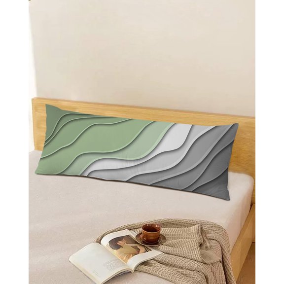 Sage Green Grey Throw Pillow Cover, Modern Ombre Lines Geometric Art Rectangle Decorative Pillow Case Protector Soft Cushion Cover Lumbar Pillowcase for Couch Sofa Bedroom Car Chair Decor 20x54 Inch