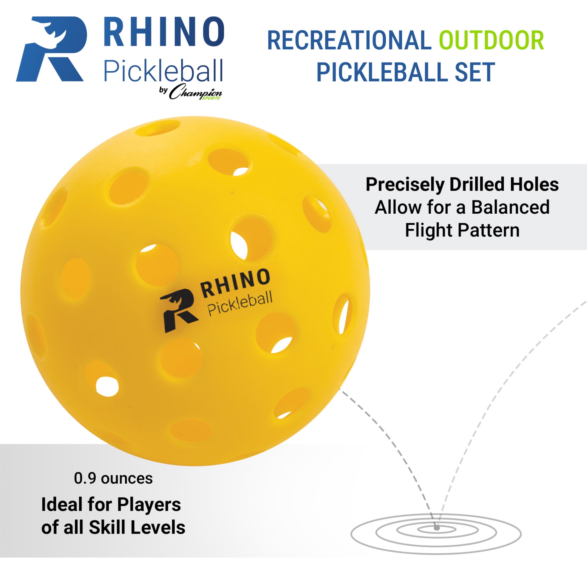 Champion Sports Outdoor Pickleball Balls - Official Size Outdoor Pickleballs - Yellow Pickleball Ball Set for Outdoor Courts - 6 Pack