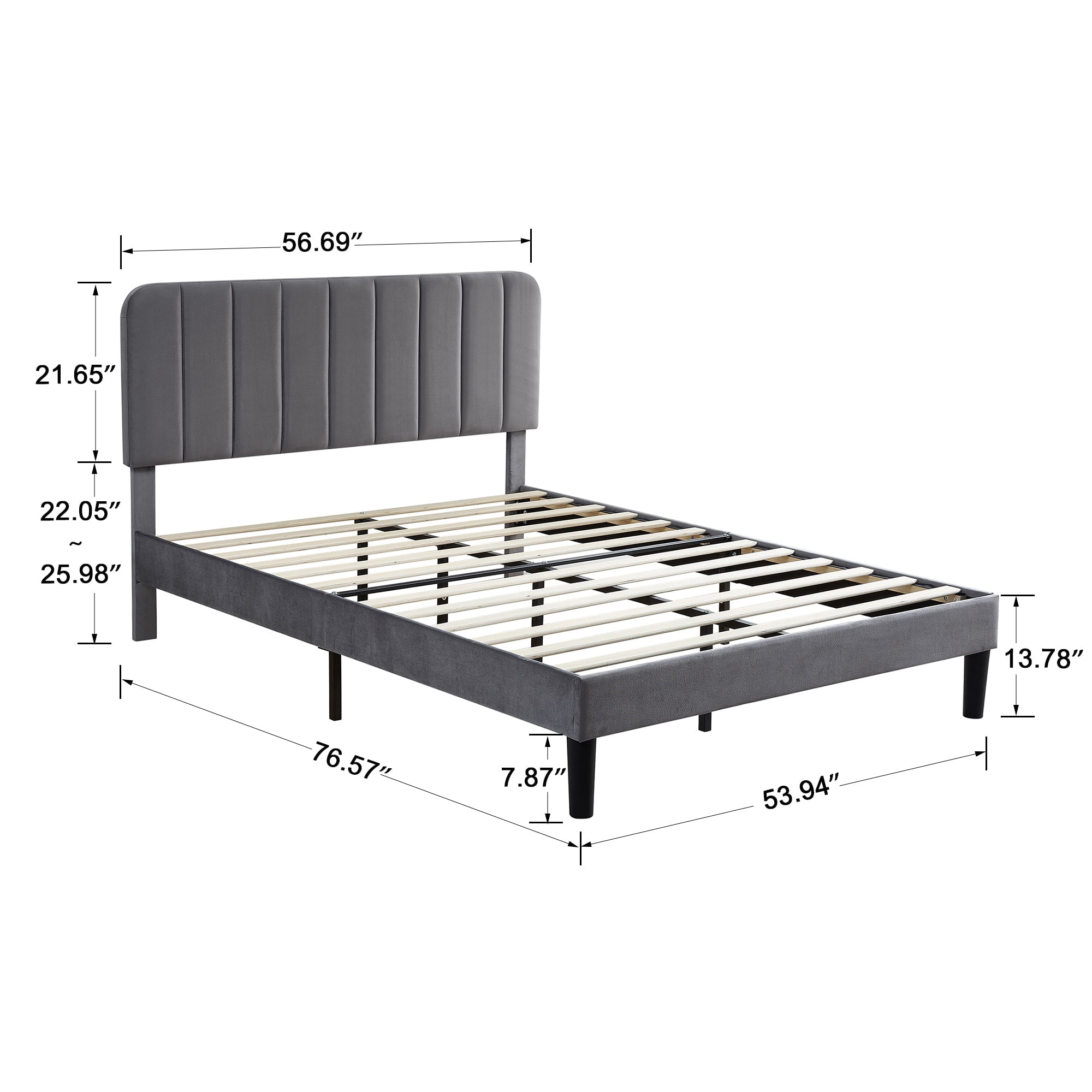 VECELO Full Size Upholstered Beds, Modern Platform Bed Frame with Adjustable Headboard, Wooden Slats Support/No Box Spring Needed, Dark Gray