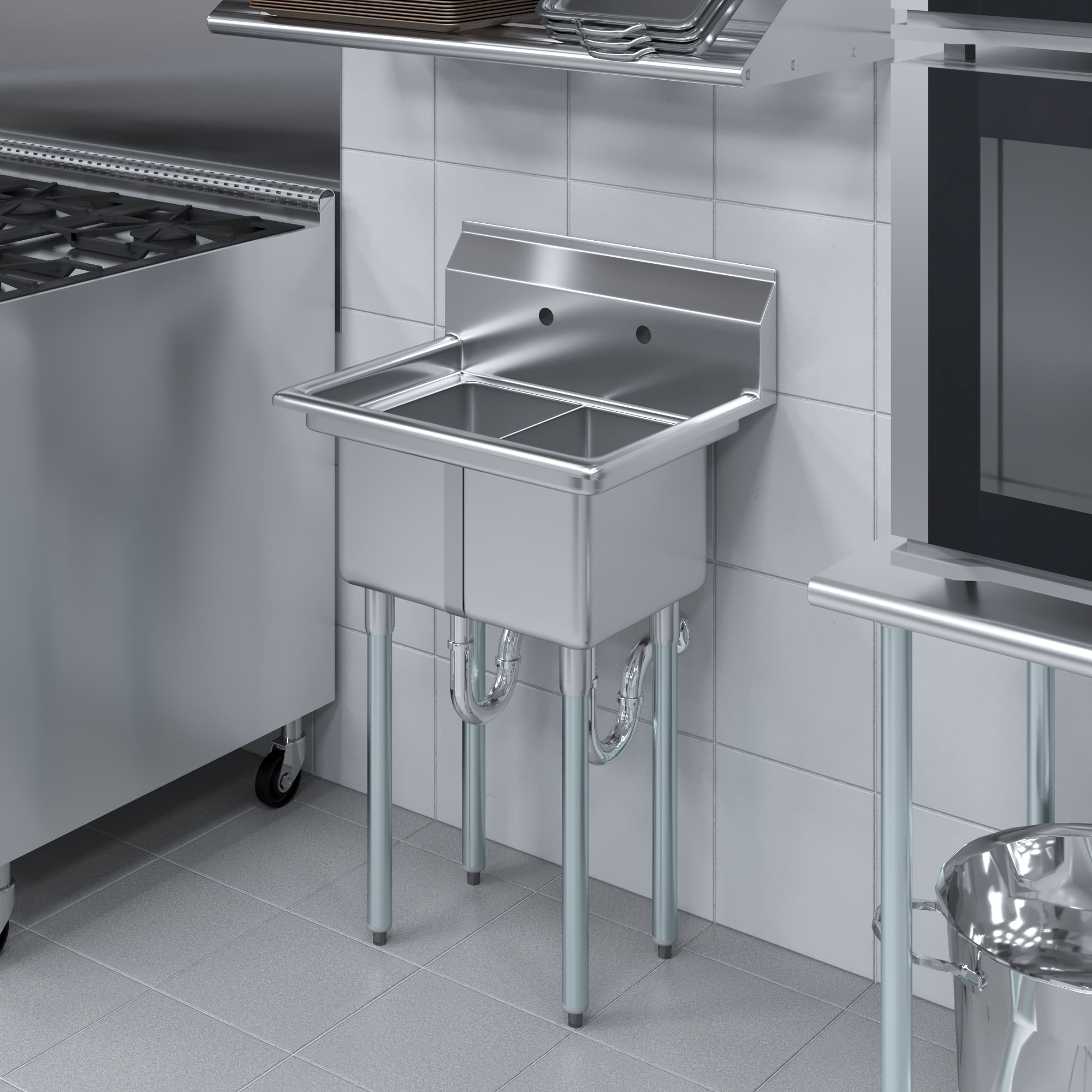 AmGood 20 in. x 26 in. Stainless Steel Two Compartment Sink with 10 in. x 14 in. x 10 in. Bowls