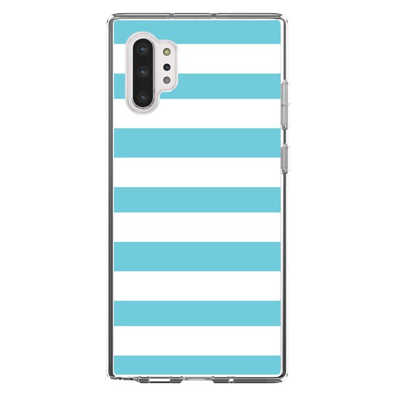 DistinctInk Clear Shockproof Hybrid Case for Galaxy Note 10 PLUS (6.8" Screen) - TPU Bumper, Acrylic Back, Tempered Glass Screen Protector - Blue & White Bold Horizontal Stripes