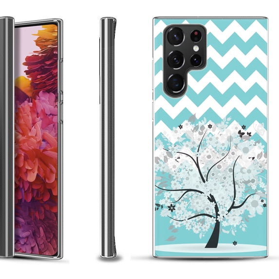 Slim-Fit Fashion Gel Phone Case for Samsung Galaxy S22 Ultra 5G, by OneToughShield ® - Chevron/Tree