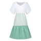 thumbnail image 5 of Qucoqpe - Vestido corto informal de talla grande para mujer, de verano, holgado, a la moda, con cuello en V, rayas, lunares, manga corta, volantes, dobladillo escalonado, de lino, para playa y sol,, 5 of 5