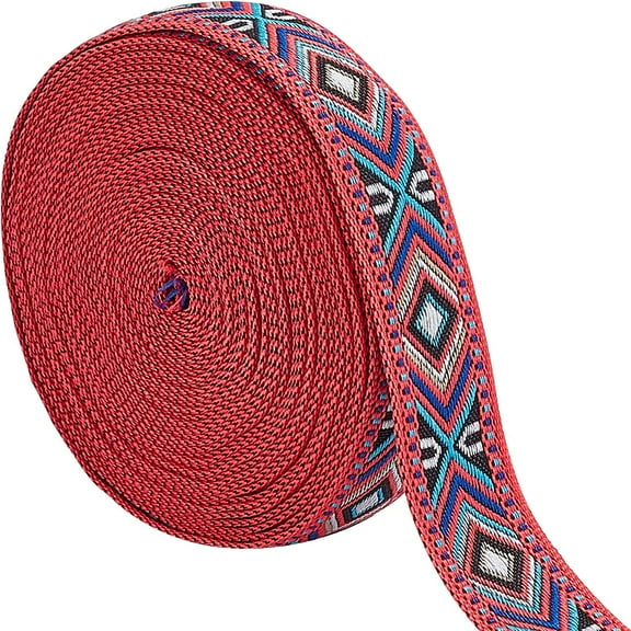 1roll 5 Yards Vintage Jacquard Ribbon Ethnic Embroidered Ribbon 5/8 Inch Wide Boho Lace Trim for DIY Sewing Clothing Accessories Handmade Bag Embellishment Decoration Rhombus Pattern