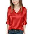 thumbnail image 2 of Girls' Solid Color V-Neck Casual Top with Three-Quarter Sleeves for Special Occasions, 2 of 8