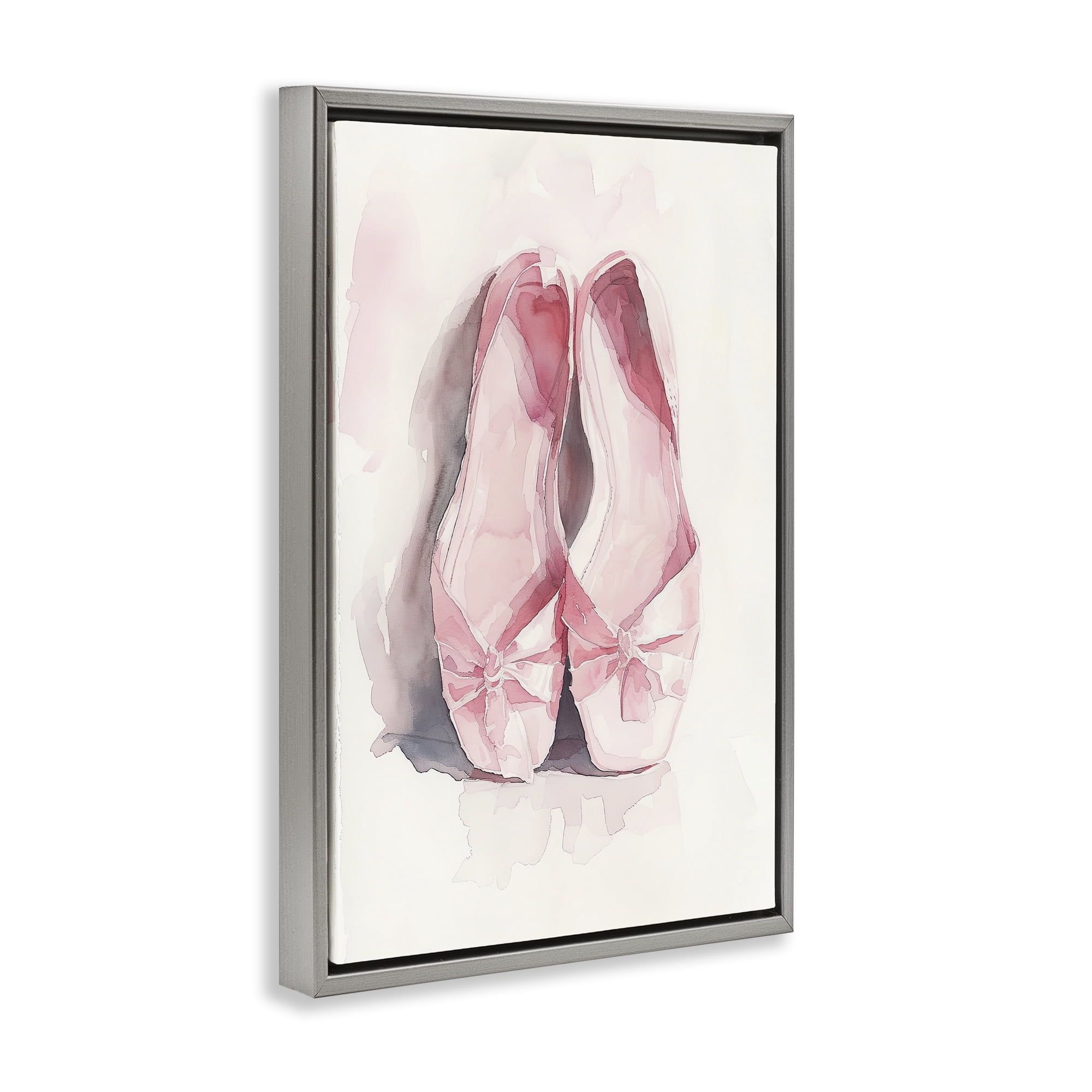 Stupell Industries Soft Blush Ballet Slippers Gray Framed Floater Canvas Wall Art, design by Ray Powers