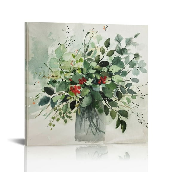 Shiartex Flowers Greenery Vase Canvas Print Ready To Hang Home Art Decor Framed Wall Artwork Gift Idea 12x12in