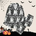 thumbnail image 2 of Hpapadks Halloween Women Pajama Sets Graphic Long Sleeve Button Down Shirts and Pants 2 Piece Sleepwear Women Pjs Navy, 2 of 6