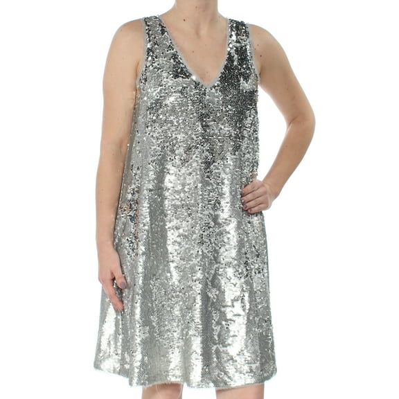 RACHEL ROY $159 Womens New 1488 Silver Sequined V Neck Shift Dress S B B