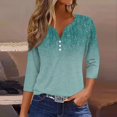 thumbnail image 2 of V Neck 3/4 Sleeve Shirts For Women Solid Colod Fashion Elegant Casual Button T Shirt Breathable Soft Spring Blouses Pullover Outfits Blue XL, 2 of 5