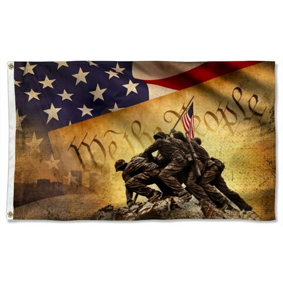 Iwo Jima Memorial Flag Veteran American Patriot Grommet Flag 3x5Feet Banner with 2 Brass Grommets