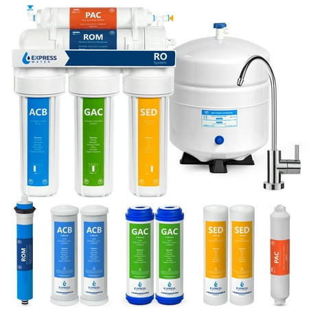 Express Water 5 Stage Under Sink Reverse Osmosis Water Filtration System 50 GPD RO Membrane Filter Modern Chrome Faucet Ultra Safe Residential Home Drinking Water Purification - extra set of (Best Reverse Osmosis Bottled Water)