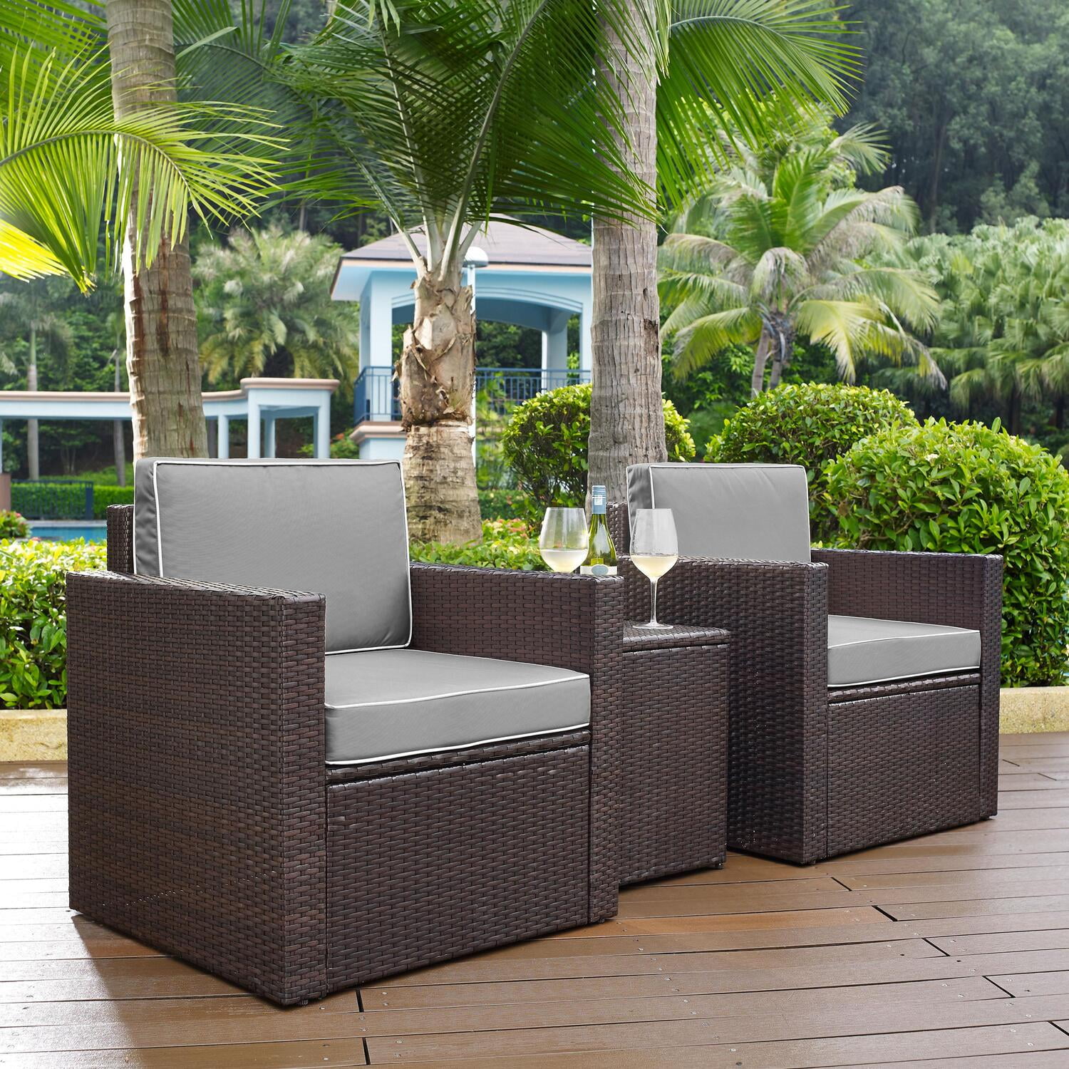 Palm Harbor 3-Piece Outdoor Wicker Conversation Set With Gray Cushions ...