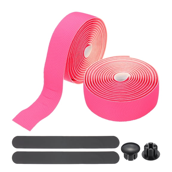 Uxcell Bike Handlebar Tape, 2 Rolls 6.6 Feet Grip Tape PU EVA Foam Cycling Handle Wraps with End Plugs for Road Bike, Pink