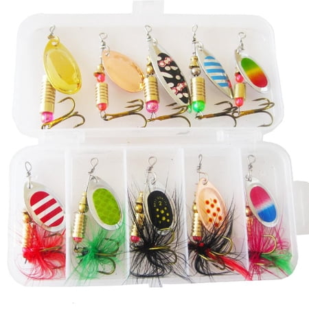 Whaledi 10Pcs Fishing Spoons Lures Metal Hook Baits Trout Casting Spinner Baits Set