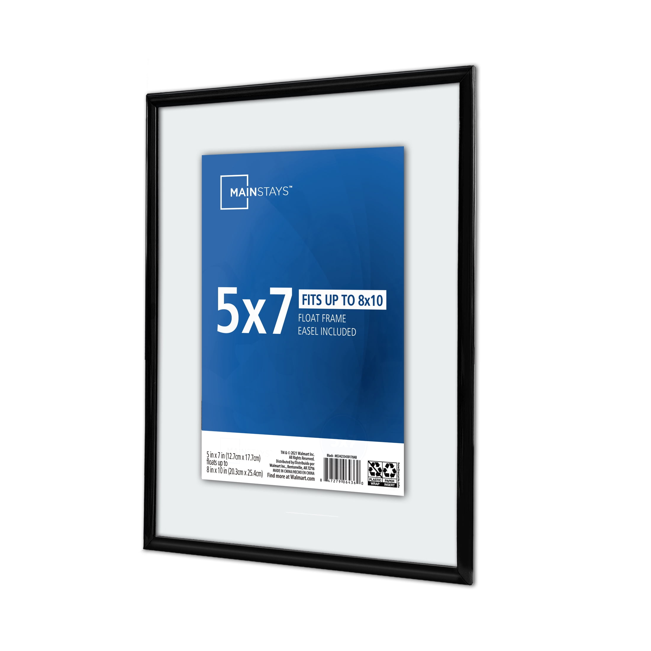 Mainstays – 5x7 Picture Frame – Black Front Loading Float Frame Wall or Tabletop Photo Frame