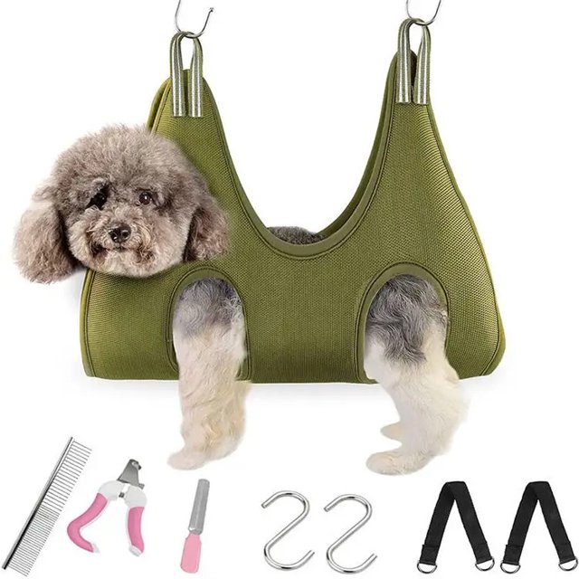 Arnés de hamaca para aseo de mascotas con cortaúñas/recortador, lima de uñas, peine, hamaca para uñas de perro, cabestrillo de aseo para perros para recortar/recortar uñas (L/menos de 55 lb)