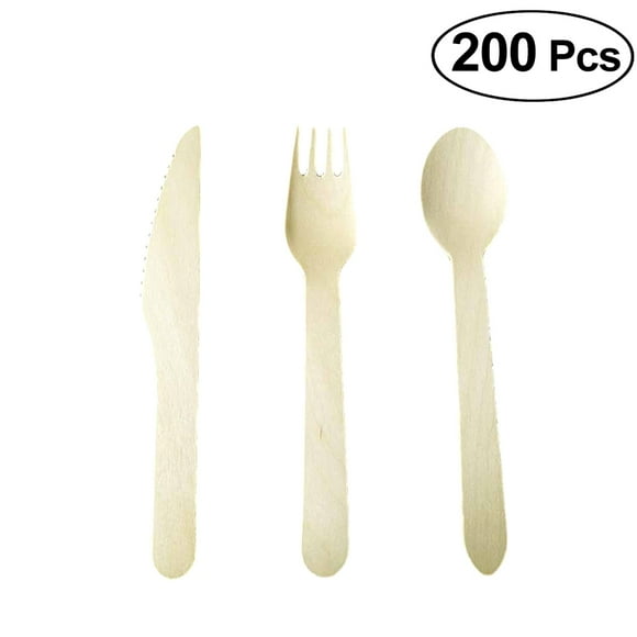 KAKOWELY Ensemble de 150 Pcs Fourchettes Cuillères Coupe-Pâte Jetables en Bois Couverts Ustensiles Vaisselle pour Souper Barbecue (50 Pcs Cuillères 50 Pcs Fourchettes 50 Pcs Coupe-Pâte),6.3"X0.98"X0.12 Pouces