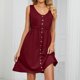 thumbnail image 4 of Vestido Vestido de vacaciones con cuello redondo y bolsillo con botones (rojo vino XXL) Ygjytge Vino rojo T XXL para Mujer, 4 of 7