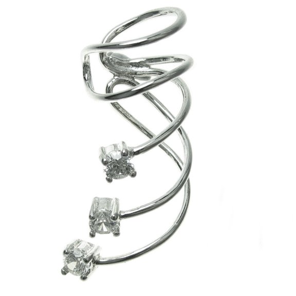 Queenberry Queenberry Sterling Silver Cubic Zirconia Dot Earring Cuff Wrap Left