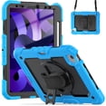 thumbnail image 2 of Case for iPad Air 5th Generation / iPad Air 4th Generation 10.9 inch with Screen Protector, 360 Degree Rotating Kickstand Hand Strap Shockproof Cover with Shoulder Strap, Sky Blue, 2 of 7