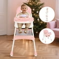 thumbnail image 3 of 4-in-1 Baby High Chair, Convertible High Chair for Babies and Toddlers, Portable Folding Dining Chairs Eat & Play with Five-Point Harness, Double-Layer Dinner Plate, Toy Rack, Spoon, Fork, Bowl, Pink, 3 of 8