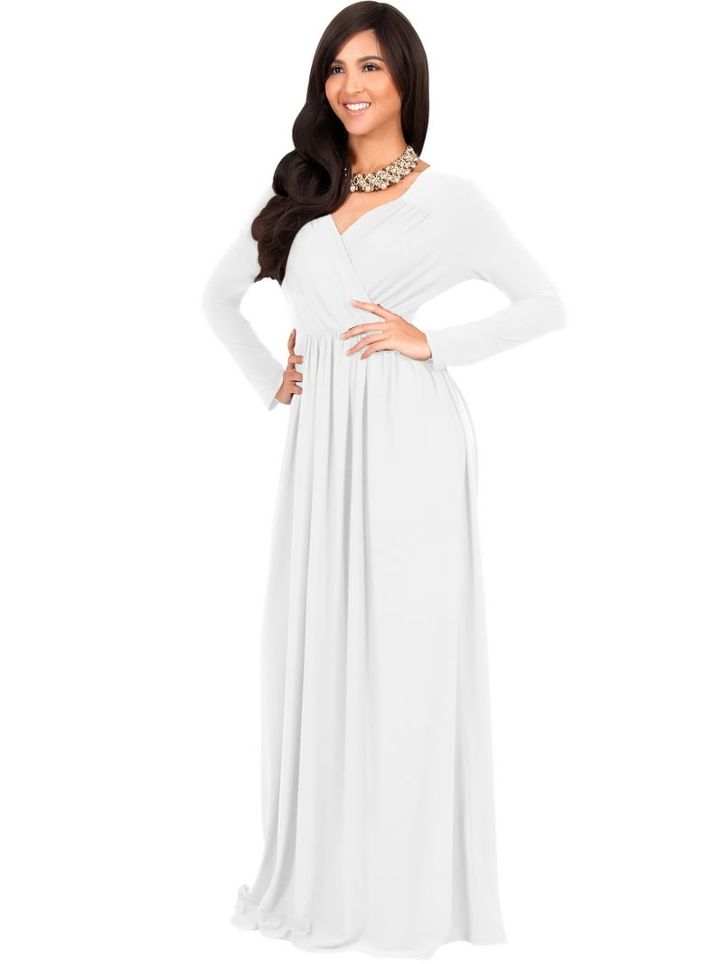 KOH KOH Long Sleeve Modest Fall Winter Evening Flowy Empire Waist Full  Floor Length Cocktail Formal Tall Maxi Dress For Women Gown Abaya Ivory  White XX-Large US 18-20 GMD001 - Walmart.com