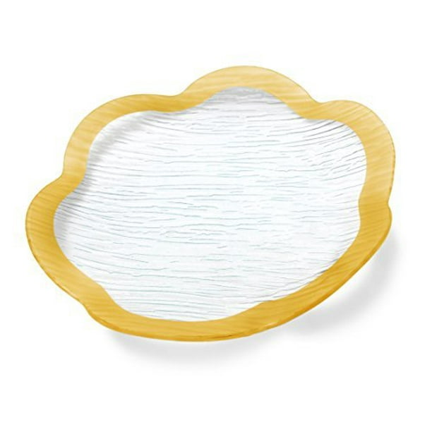 GAC Elegant 13 Inch Scalloped Tempered Glass Round Serving Platter Unbreakable Chip Resistant