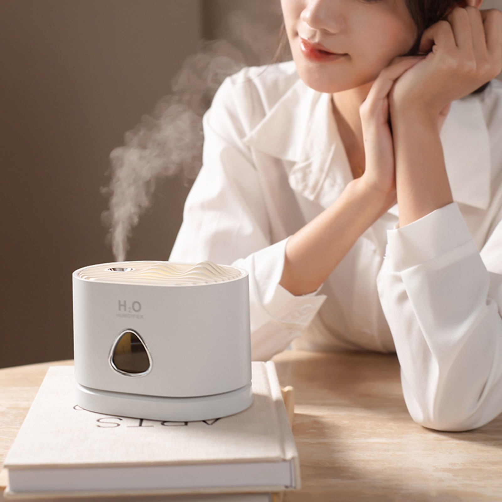 Blasgw Cool Mist Humidifiers For Babies, 460ML Quiet And Small Humidifier For Bedroom Nightstand, Mountain View, Space Saving, Auto Shut Off With LED Night Light White