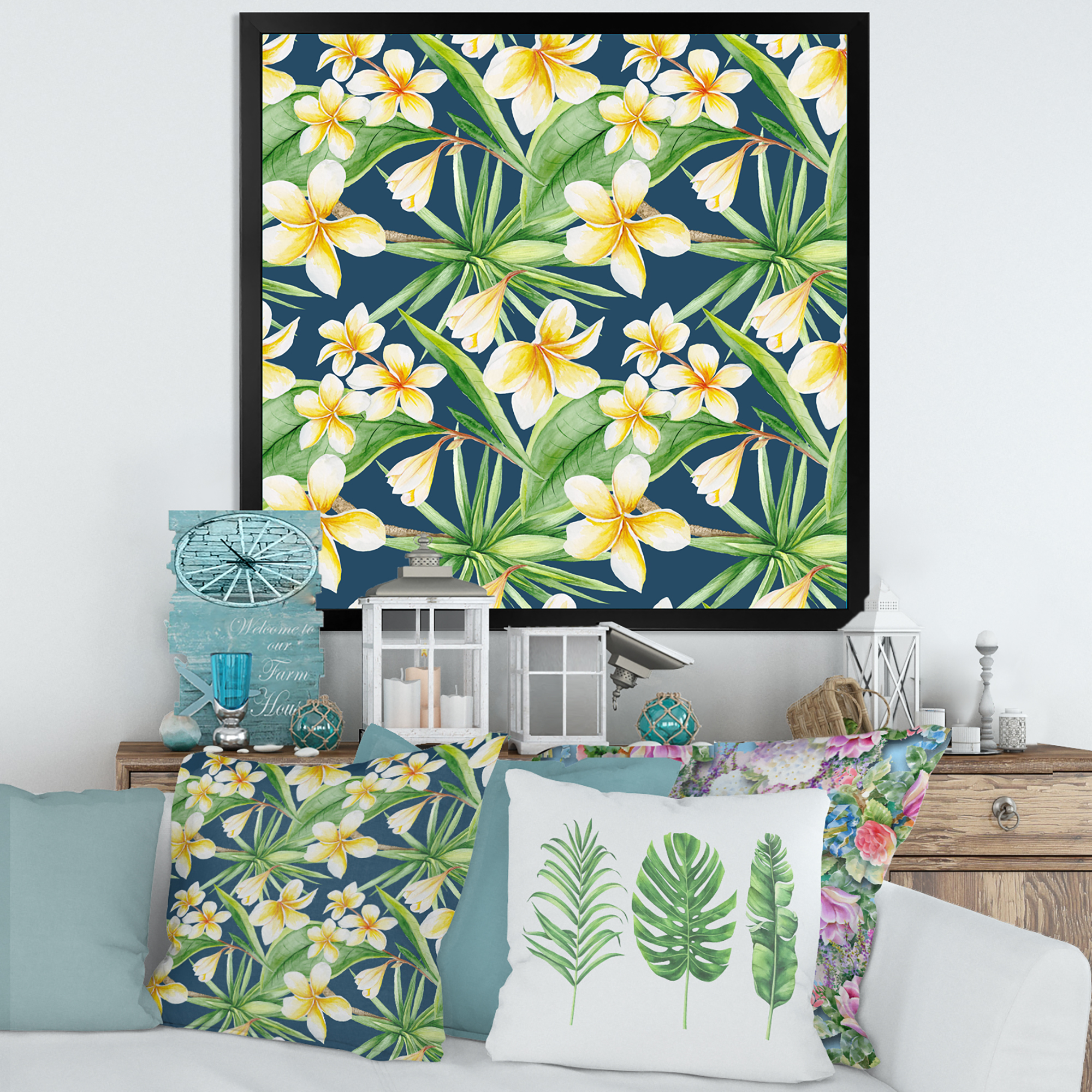 Designart 'Yellow Flowers and Tropical Foliage VIII' Modern Framed Art Print