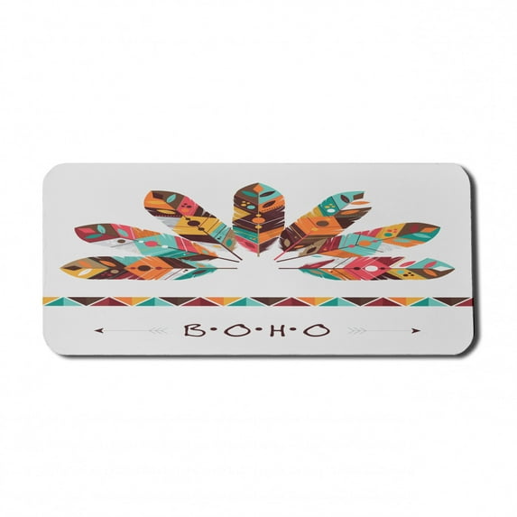 Boho Computer Mouse Pad, Pastel Colored Feathers Native Prehistoric Tribal Cultures Abstract Ornament, Rectangle Non-Slip Rubber Mousepad X-Large, 35" x 15" Gaming Size, Multicolor, by Ambesonne