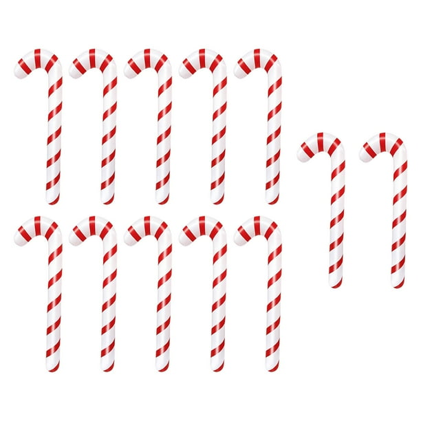 12 bastones de inflables para decoraciones navideñas con rayas rojas y blancas. Globos de bastones de para las fiestas.