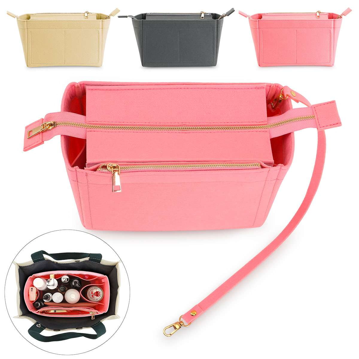 Purse Organizer Insert for Handbags, Premium Felt Organizer with Zipper  Pocket, Fit Speedy 35 (Large, Light Brown)