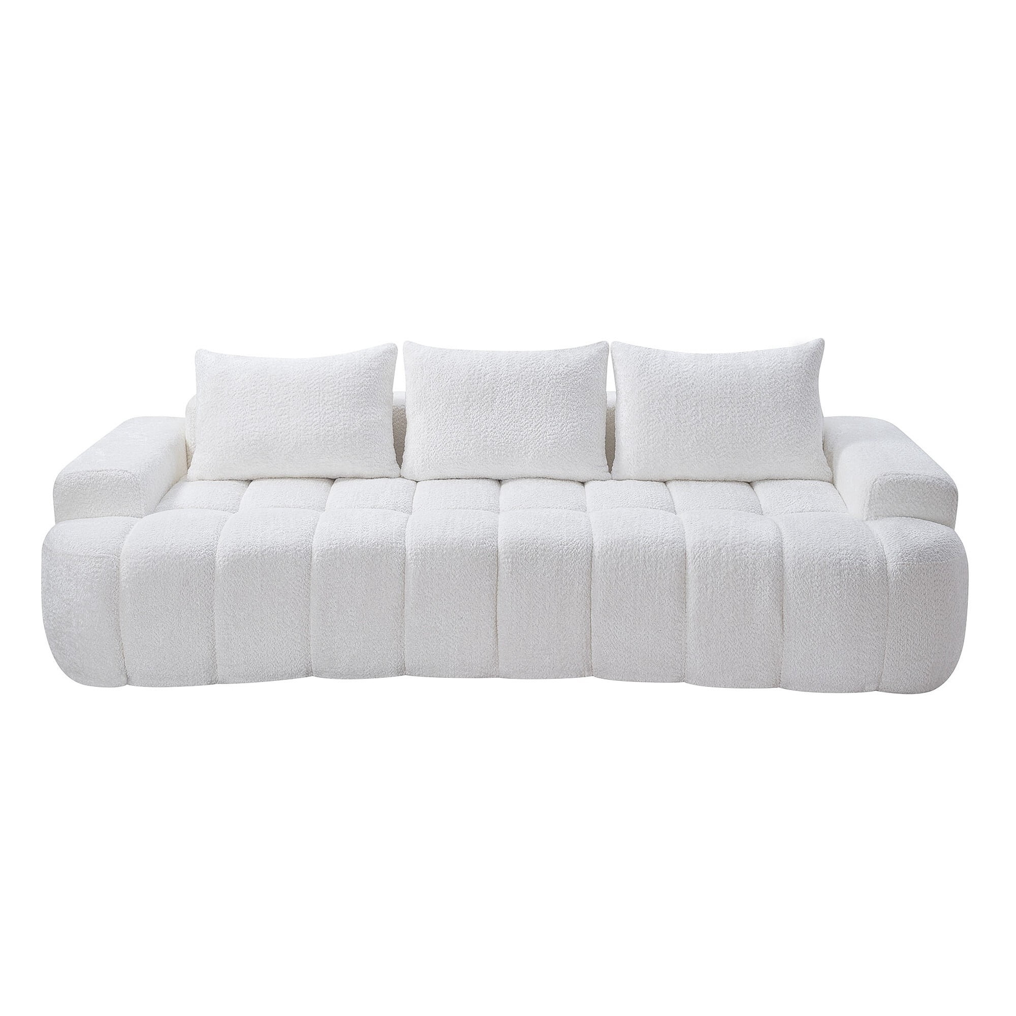 AENKYO 100" Curved Cloud Boucle Sofa, Modern 3-Seater Sculptural Couch, No Assembly, Cloud White